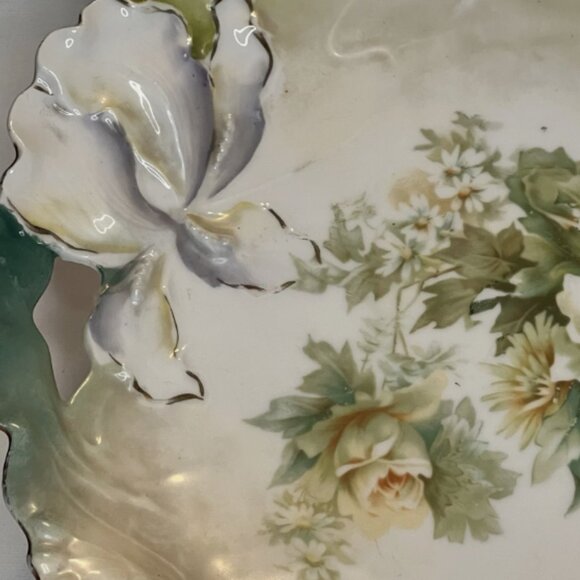 R S Germany Cut Out Handled. Cake Plate Hand Painted Floral. 11" Porcelain. L - Picture 5 of 9